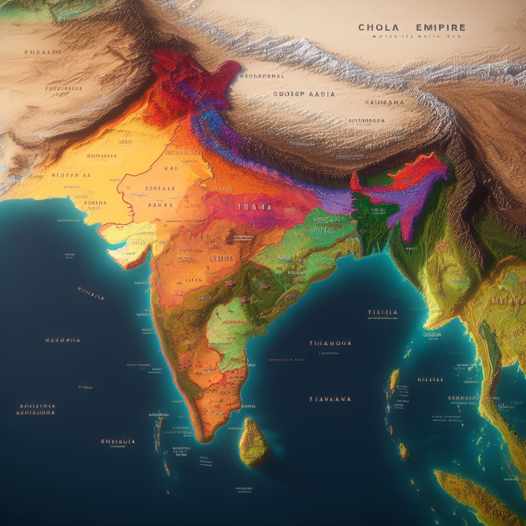Map of the Chola Empire at its territorial peak