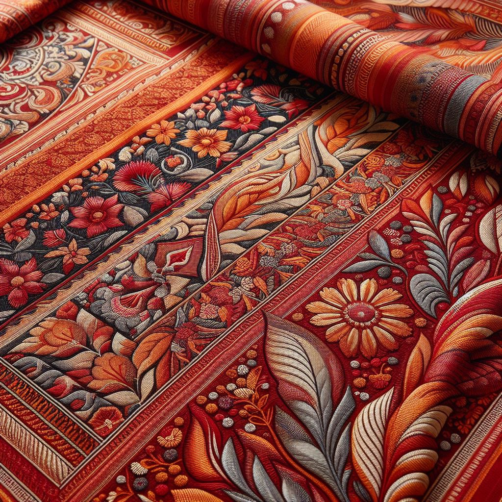 Intricate traditional Indian cotton saree close up design image