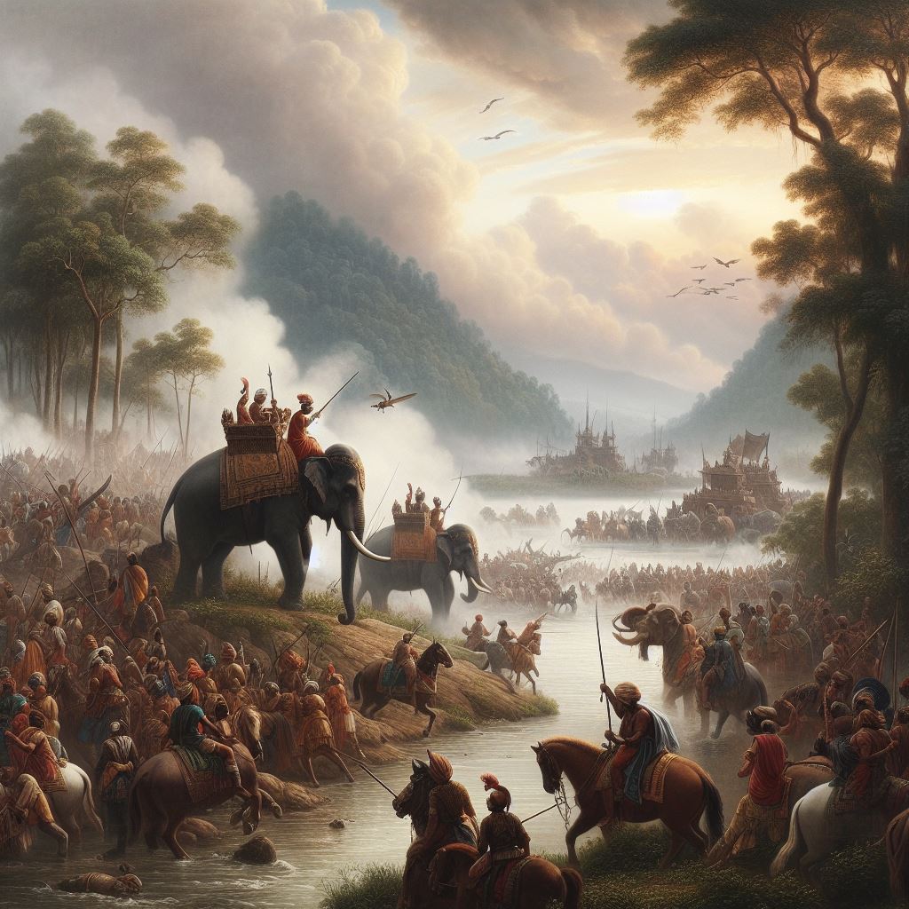 Painting of 1817 Battle of Ghiladhari in Assam between Ahoms and Burmese
