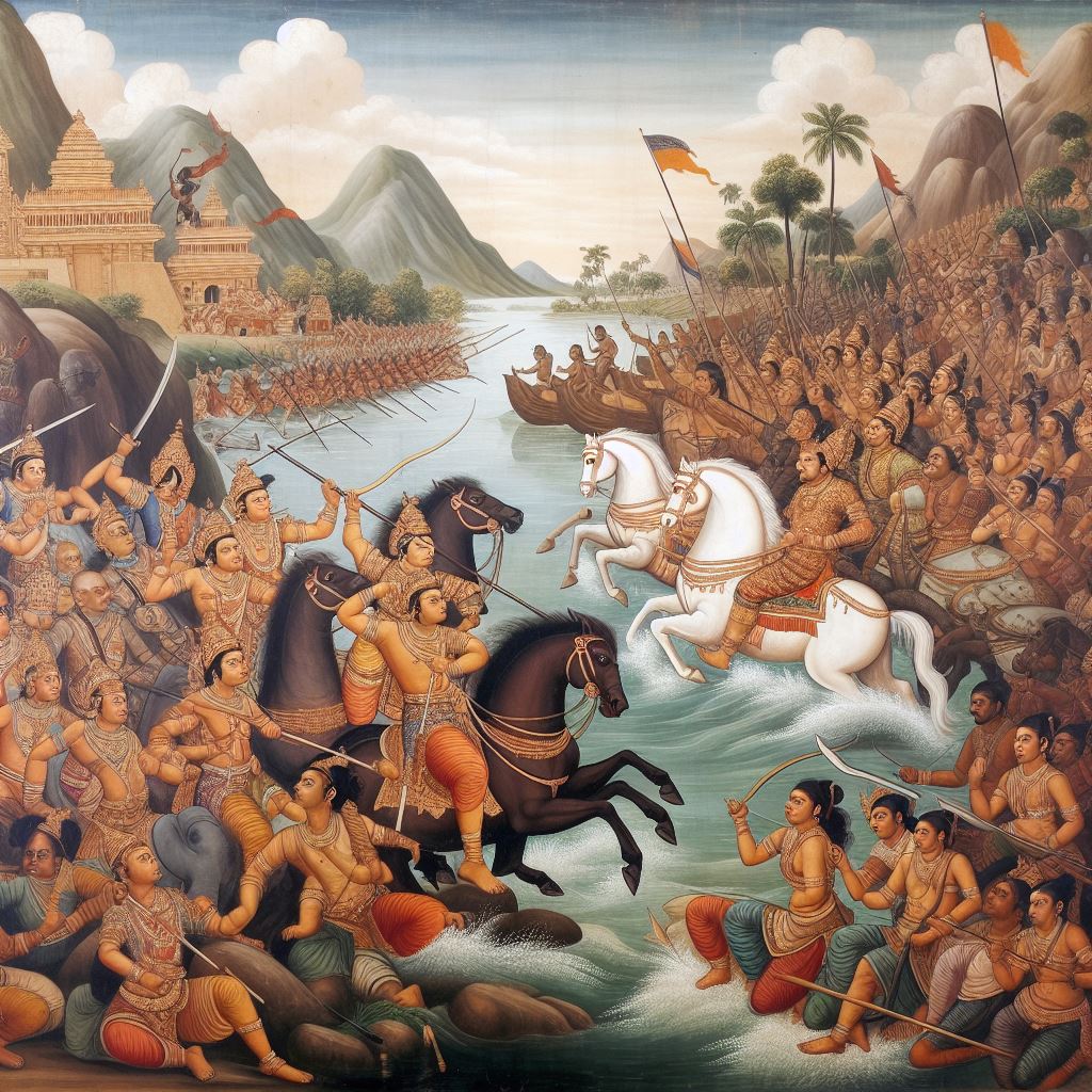 Painting of battle during Sunga coup against Mauryas